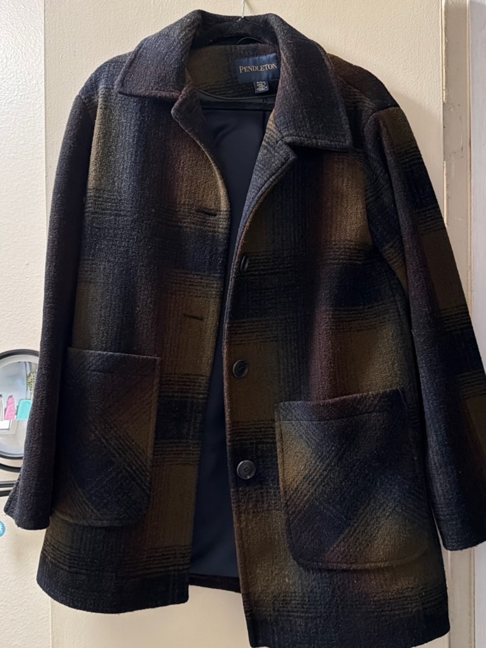 Pendleton Women's Plaid Wool Coat - Black & Olive